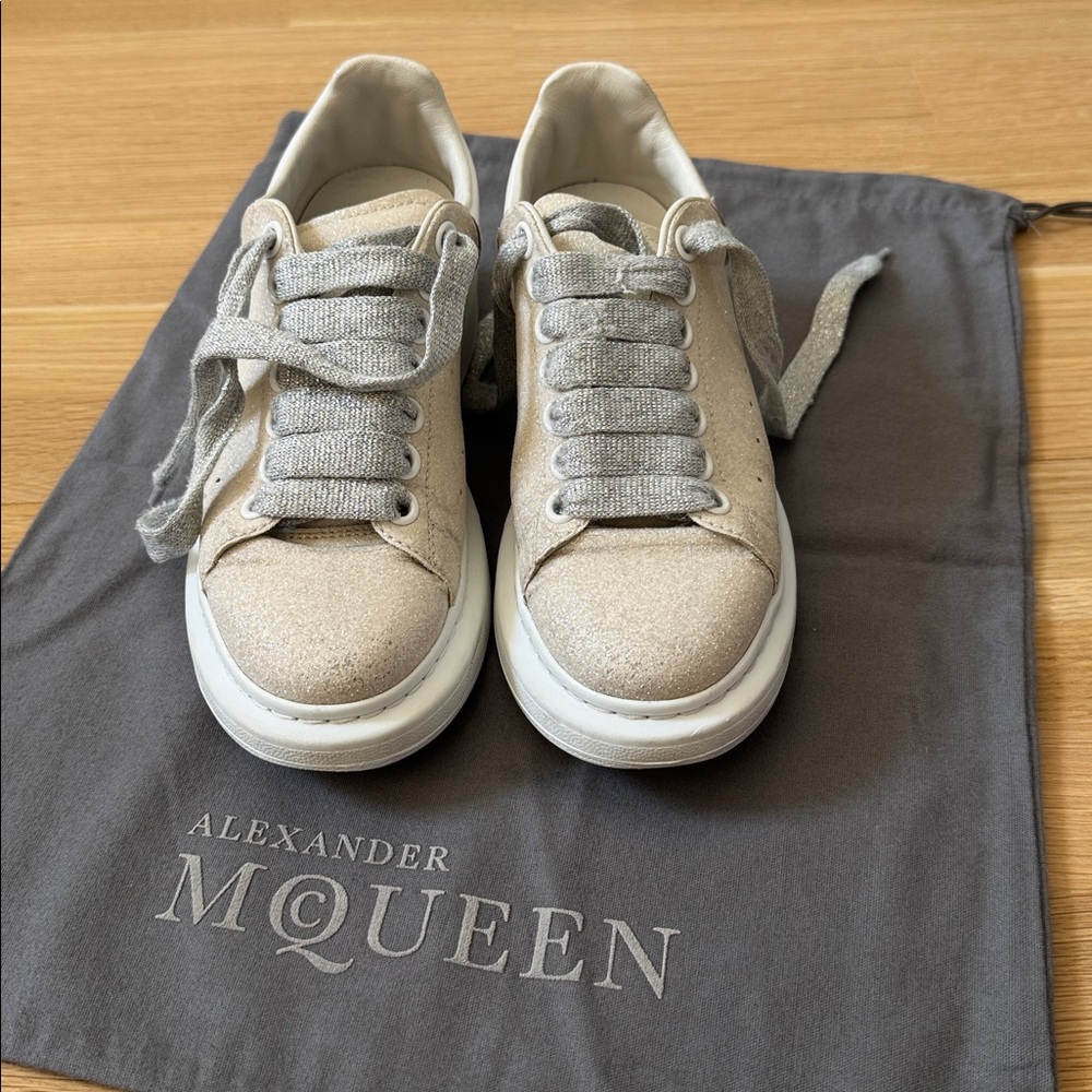 Alexander McQueen Beige and Silver Sneakers